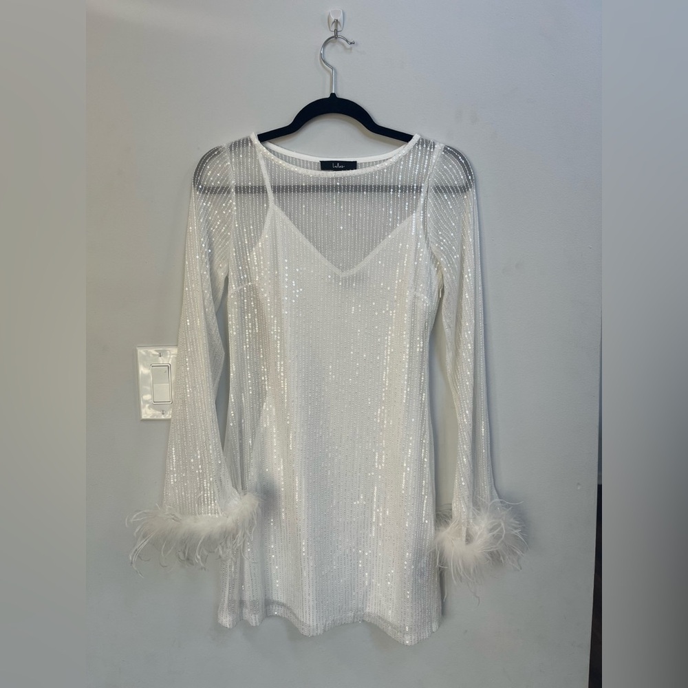 Marvelous Energy White Sequin Mesh Long Sleeve Mini Dress